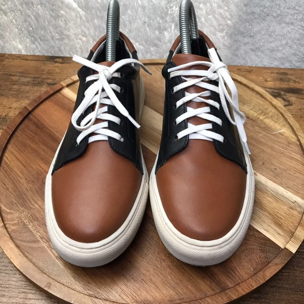 Peter Millar Oxford Sneakers Womens 8M Black/Brown Leather Tennis Shoes